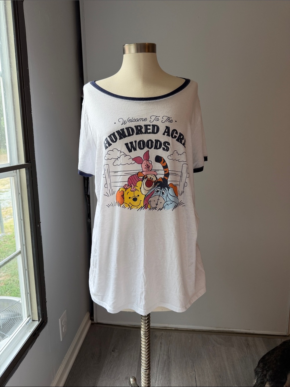 Disney White Short Sleeve 'Hundred Acre Woods' Tee with Navy Trim 1x